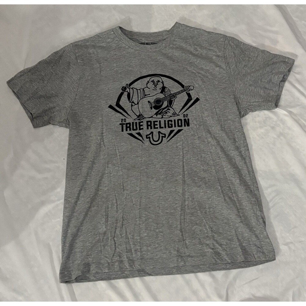 True Religion Shirt Mens Large Gray Short Sleeve T Shirt Buddah Logo
